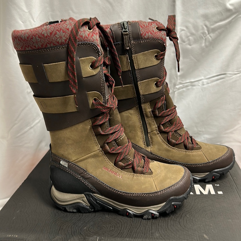 Merrell Polarand Rove Peak Waterproof Winter Boots Black Slate size 8